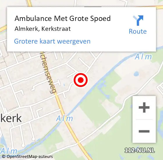 Locatie op kaart van de 112 melding: Ambulance Met Grote Spoed Naar Almkerk, Kerkstraat op 16 juni 2020 16:11