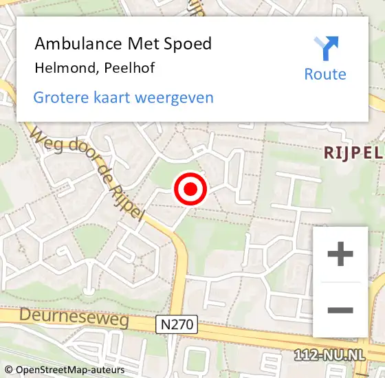 Locatie op kaart van de 112 melding: Ambulance Met Spoed Naar Helmond, Peelhof op 16 juni 2020 16:17