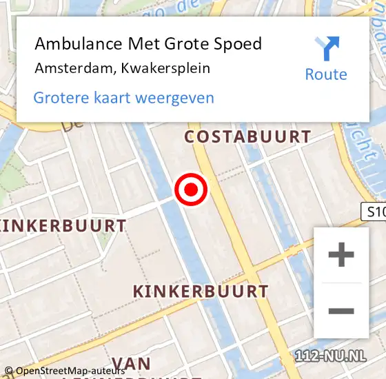 Locatie op kaart van de 112 melding: Ambulance Met Grote Spoed Naar Amsterdam, Kwakersplein op 16 juni 2020 16:32