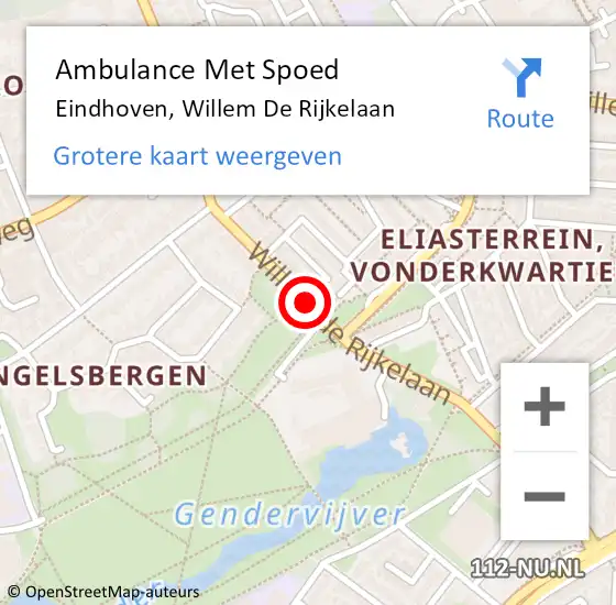 Locatie op kaart van de 112 melding: Ambulance Met Spoed Naar Eindhoven, Willem De Rijkelaan op 16 juni 2020 16:39