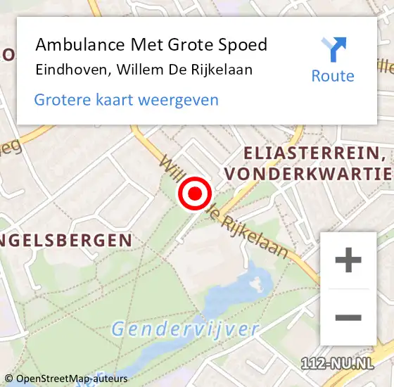 Locatie op kaart van de 112 melding: Ambulance Met Grote Spoed Naar Eindhoven, Willem De Rijkelaan op 16 juni 2020 16:43