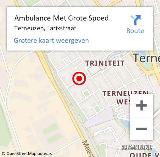 Locatie op kaart van de 112 melding: Ambulance Met Grote Spoed Naar Terneuzen, Larixstraat op 16 juni 2020 16:45