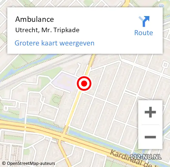 Locatie op kaart van de 112 melding: Ambulance Utrecht, Mr. Tripkade op 16 juni 2020 17:24