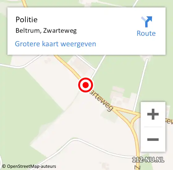 Locatie op kaart van de 112 melding: Politie Beltrum, Zwarteweg op 16 juni 2020 17:40