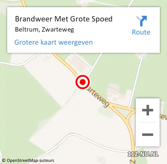 Locatie op kaart van de 112 melding: Brandweer Met Grote Spoed Naar Beltrum, Zwarteweg op 16 juni 2020 17:40