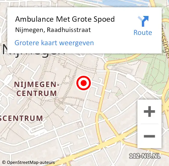 Locatie op kaart van de 112 melding: Ambulance Met Grote Spoed Naar Nijmegen, Raadhuisstraat op 16 juni 2020 19:11
