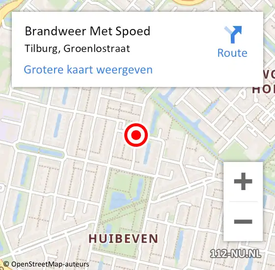 Locatie op kaart van de 112 melding: Brandweer Met Spoed Naar Tilburg, Groenlostraat op 16 juni 2020 20:27