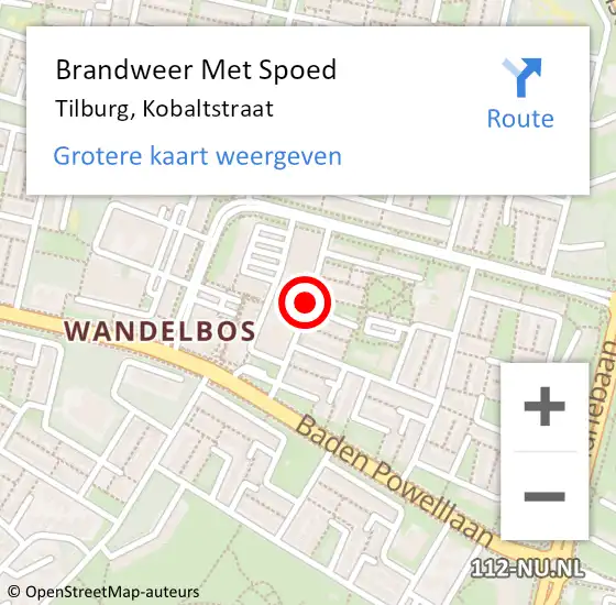 Locatie op kaart van de 112 melding: Brandweer Met Spoed Naar Tilburg, Kobaltstraat op 16 juni 2020 20:40