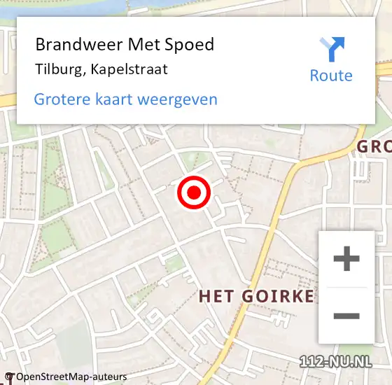 Locatie op kaart van de 112 melding: Brandweer Met Spoed Naar Tilburg, Kapelstraat op 16 juni 2020 20:41