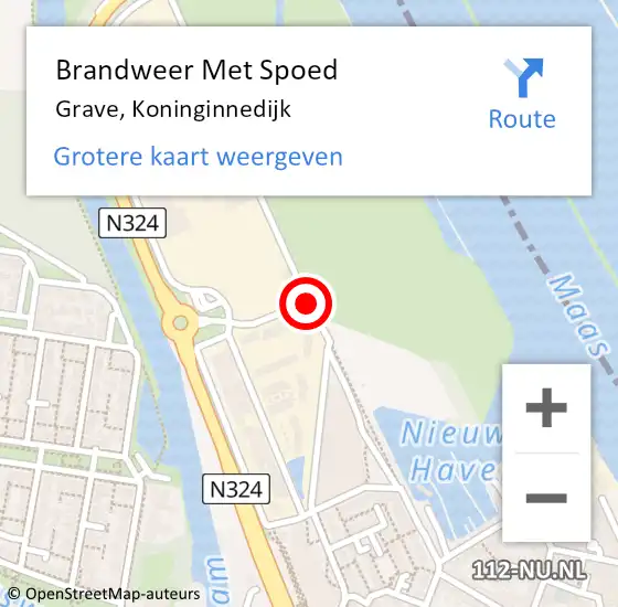 Locatie op kaart van de 112 melding: Brandweer Met Spoed Naar Grave, Koninginnedijk op 16 juni 2020 21:16