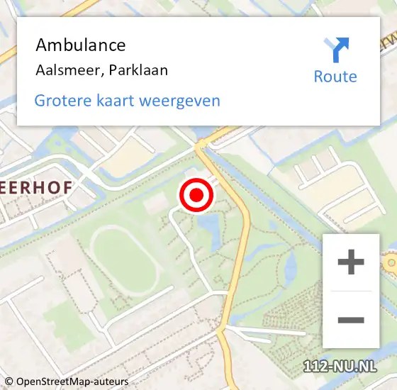 Locatie op kaart van de 112 melding: Ambulance Aalsmeer, Parklaan op 16 juni 2020 21:29