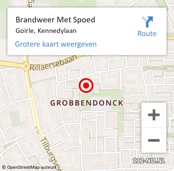 Locatie op kaart van de 112 melding: Brandweer Met Spoed Naar Goirle, Kennedylaan op 16 juni 2020 22:11