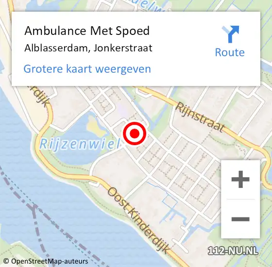 Locatie op kaart van de 112 melding: Ambulance Met Spoed Naar Alblasserdam, Jonkerstraat op 17 juni 2020 08:04