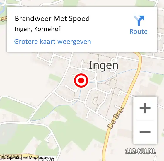 Locatie op kaart van de 112 melding: Brandweer Met Spoed Naar Ingen, Kornehof op 9 mei 2014 19:07