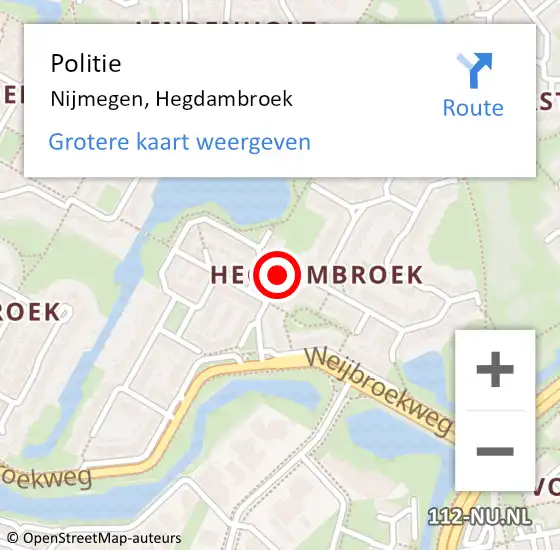 Locatie op kaart van de 112 melding: Politie Nijmegen, Hegdambroek op 17 juni 2020 11:45