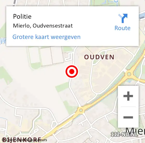 Locatie op kaart van de 112 melding: Politie Mierlo, Oudvensestraat op 17 juni 2020 11:53