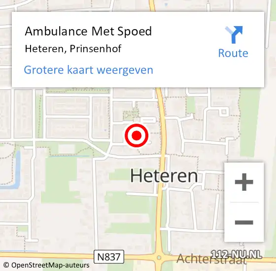 Locatie op kaart van de 112 melding: Ambulance Met Spoed Naar Heteren, Prinsenhof op 17 juni 2020 14:58