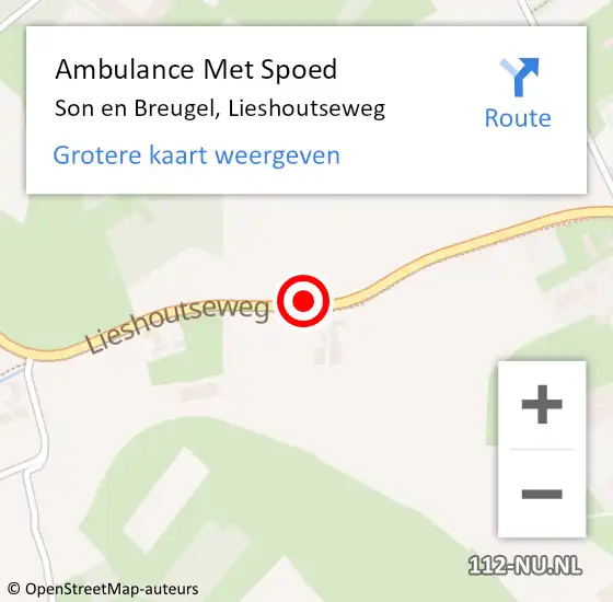 Locatie op kaart van de 112 melding: Ambulance Met Spoed Naar Son en Breugel, Lieshoutseweg op 17 juni 2020 15:02