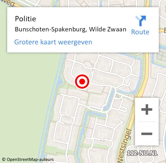 Locatie op kaart van de 112 melding: Politie Bunschoten-Spakenburg, Wilde Zwaan op 17 juni 2020 15:46