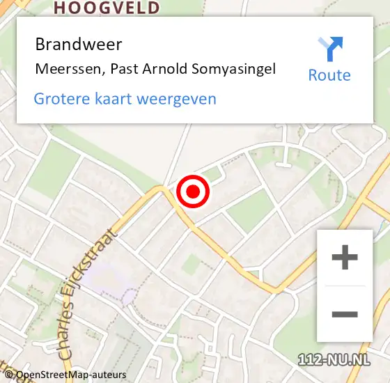 Locatie op kaart van de 112 melding: Brandweer Meerssen, Past Arnold Somyasingel op 9 mei 2014 19:36