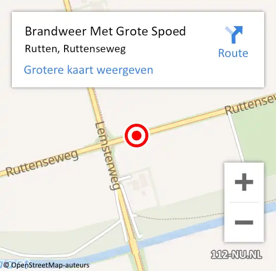 Locatie op kaart van de 112 melding: Brandweer Met Grote Spoed Naar Rutten, Ruttenseweg op 17 juni 2020 19:33