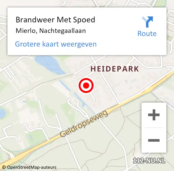 Locatie op kaart van de 112 melding: Brandweer Met Spoed Naar Mierlo, Nachtegaallaan op 17 juni 2020 19:50