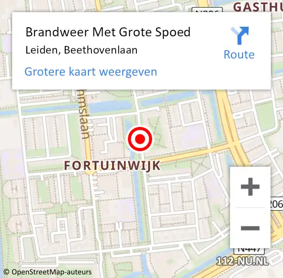 Locatie op kaart van de 112 melding: Brandweer Met Grote Spoed Naar Leiden, Beethovenlaan op 17 juni 2020 21:55