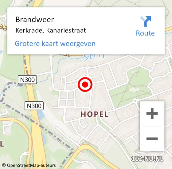 Locatie op kaart van de 112 melding: Brandweer Kerkrade, Kanariestraat op 9 mei 2014 20:02