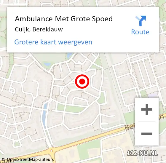 Locatie op kaart van de 112 melding: Ambulance Met Grote Spoed Naar Cuijk, Bereklauw op 17 juni 2020 23:21