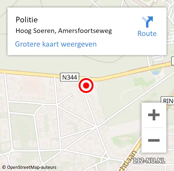 Locatie op kaart van de 112 melding: Politie Hoog Soeren, Amersfoortseweg op 18 juni 2020 08:53