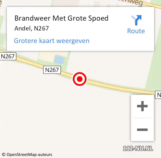 Locatie op kaart van de 112 melding: Brandweer Met Grote Spoed Naar Andel, N267 op 18 juni 2020 11:39