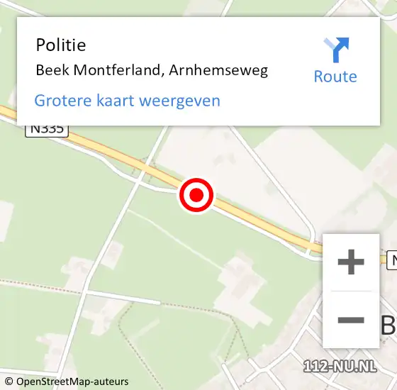 Locatie op kaart van de 112 melding: Politie Beek Montferland, Arnhemseweg op 18 juni 2020 12:35