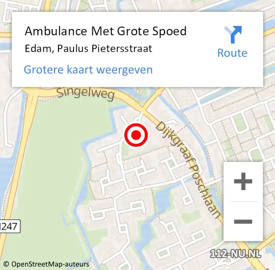 Locatie op kaart van de 112 melding: Ambulance Met Grote Spoed Naar Edam, Paulus Pietersstraat op 18 juni 2020 13:04