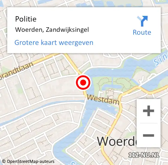 Locatie op kaart van de 112 melding: Politie Woerden, Zandwijksingel op 18 juni 2020 14:58