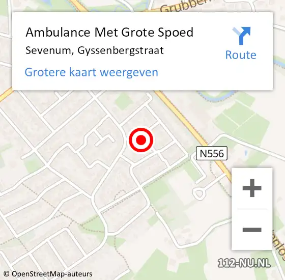 Locatie op kaart van de 112 melding: Ambulance Met Grote Spoed Naar Sevenum, Gyssenbergstraat op 9 mei 2014 21:02