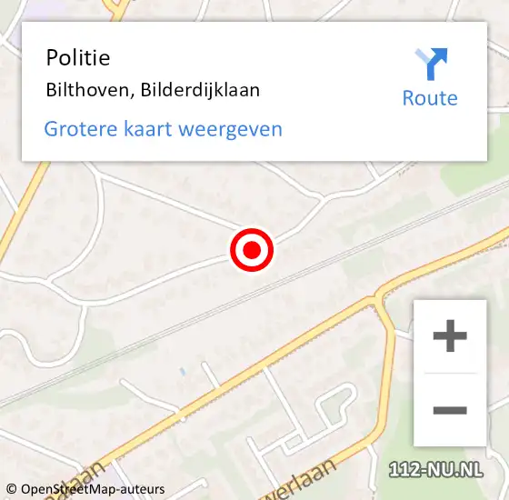 Locatie op kaart van de 112 melding: Politie Bilthoven, Bilderdijklaan op 18 juni 2020 15:16