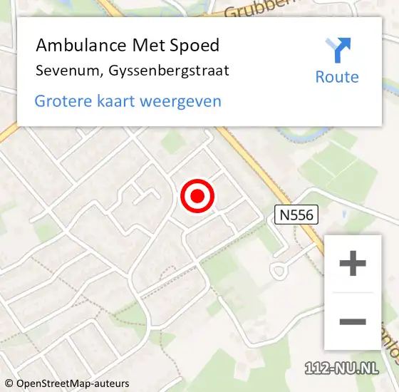 Locatie op kaart van de 112 melding: Ambulance Met Spoed Naar Sevenum, Gyssenbergstraat op 9 mei 2014 21:04