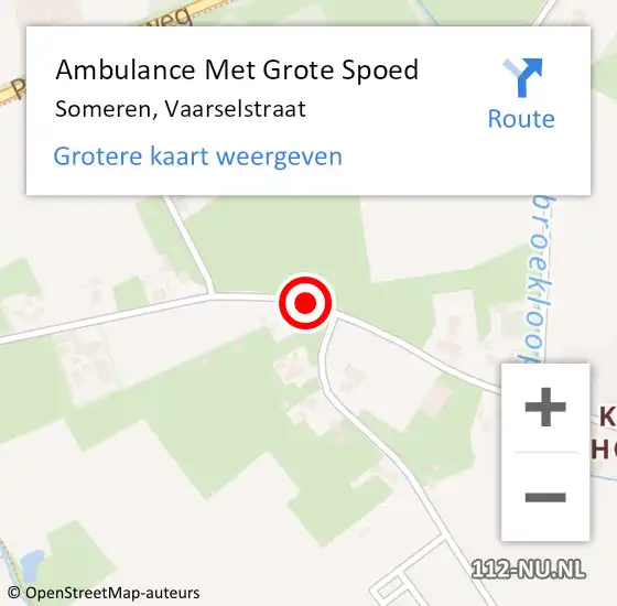 Locatie op kaart van de 112 melding: Ambulance Met Grote Spoed Naar Someren, Vaarselstraat op 18 juni 2020 18:09