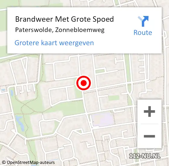 Locatie op kaart van de 112 melding: Brandweer Met Grote Spoed Naar Paterswolde, Zonnebloemweg op 9 mei 2014 21:54