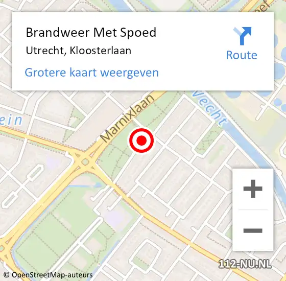 Locatie op kaart van de 112 melding: Brandweer Met Spoed Naar Utrecht, Kloosterlaan op 18 juni 2020 22:49