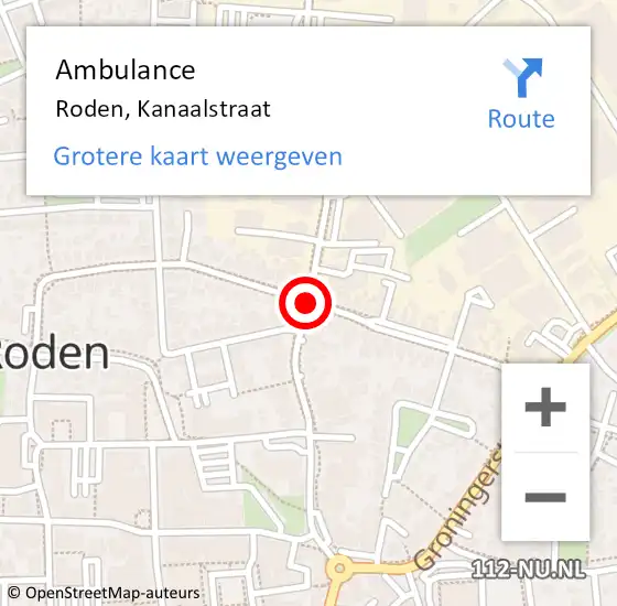 Locatie op kaart van de 112 melding: Ambulance Roden, Kanaalstraat op 18 juni 2020 23:07