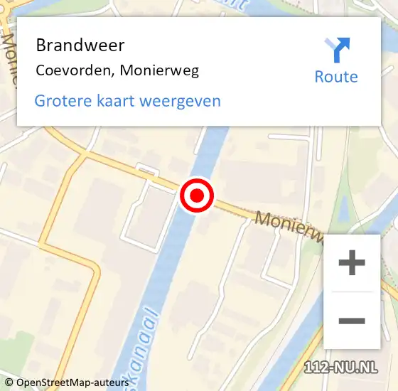 Locatie op kaart van de 112 melding: Brandweer Coevorden, Monierweg op 19 juni 2020 07:23