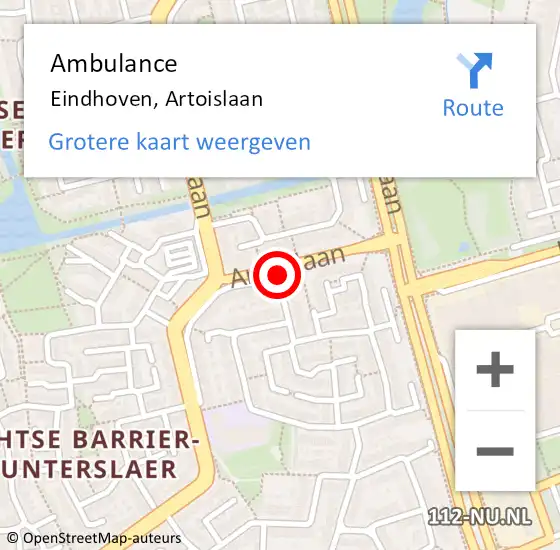 Locatie op kaart van de 112 melding: Ambulance Eindhoven, Artoislaan op 19 juni 2020 11:49