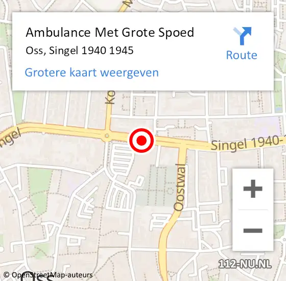 Locatie op kaart van de 112 melding: Ambulance Met Grote Spoed Naar Oss, Singel 1940 1945 op 19 juni 2020 15:01