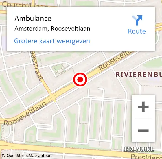 Locatie op kaart van de 112 melding: Ambulance Amsterdam, Rooseveltlaan op 19 juni 2020 15:03