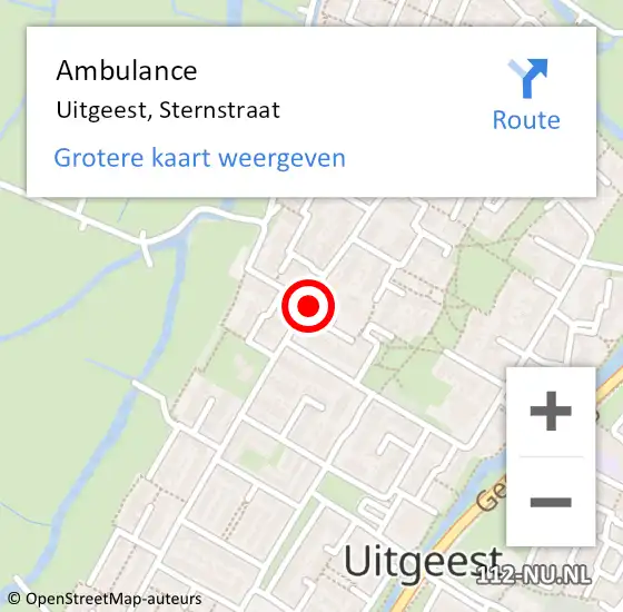 Locatie op kaart van de 112 melding: Ambulance Uitgeest, Sternstraat op 19 juni 2020 15:09