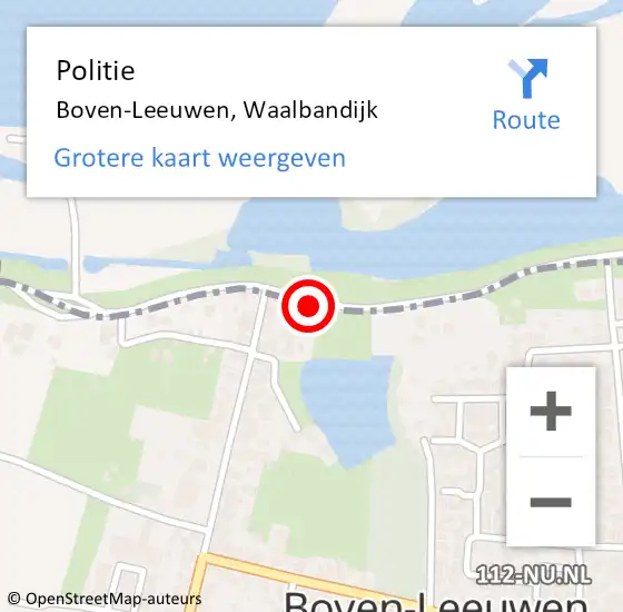 Locatie op kaart van de 112 melding: Politie Boven-Leeuwen, Waalbandijk op 19 juni 2020 15:10