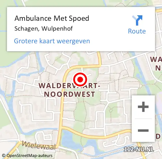 Locatie op kaart van de 112 melding: Ambulance Met Spoed Naar Schagen, Wulpenhof op 19 juni 2020 16:24