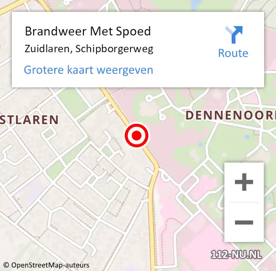 Locatie op kaart van de 112 melding: Brandweer Met Spoed Naar Zuidlaren, Schipborgerweg op 19 juni 2020 18:11