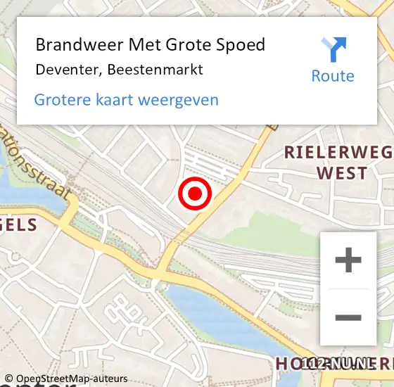 Locatie op kaart van de 112 melding: Brandweer Met Grote Spoed Naar Deventer, Beestenmarkt op 19 juni 2020 22:16